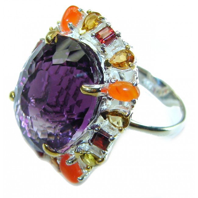 Beatrice- Dramatic design 29.8 carat Amethyst .925 Sterling Silver Handcrafted Ring size 9