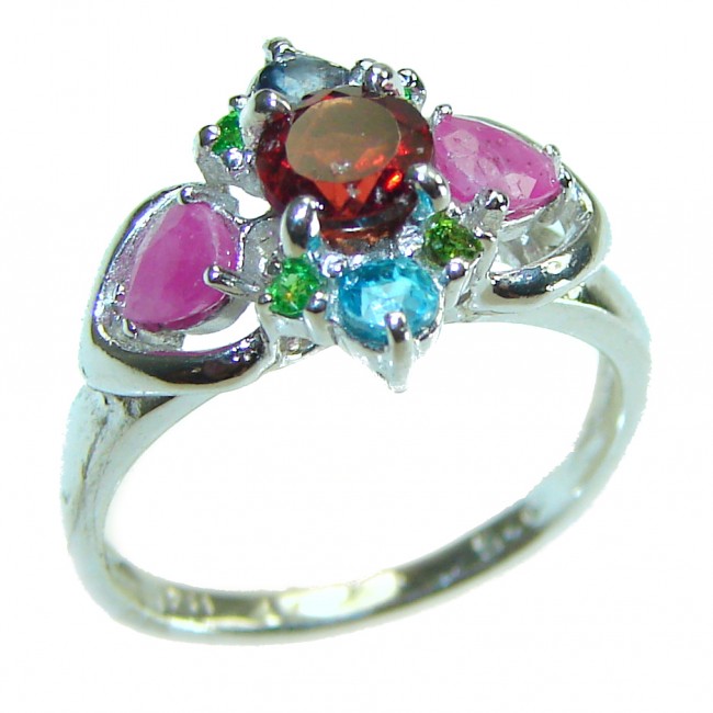 Blooming Rose Authentic 1.9 carat Garnet .925 Sterling Silver handcrafted Ring size 6