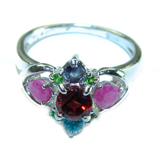 Blooming Rose Authentic 1.9 carat Garnet .925 Sterling Silver handcrafted Ring size 6