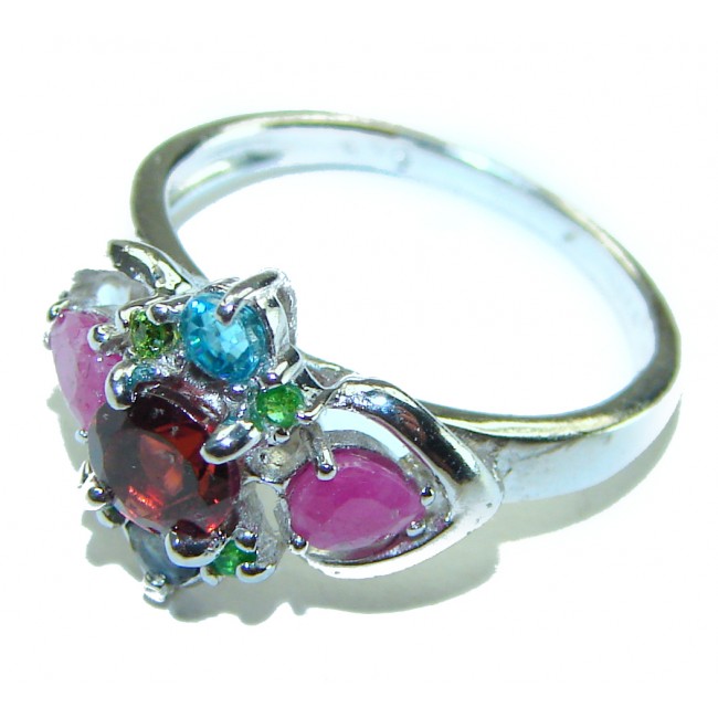 Blooming Rose Authentic 1.9 carat Garnet .925 Sterling Silver handcrafted Ring size 6