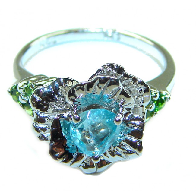 3.5 carat Swiss Blue Topaz .925 Sterling Silver handmade Ring size 6 3/4