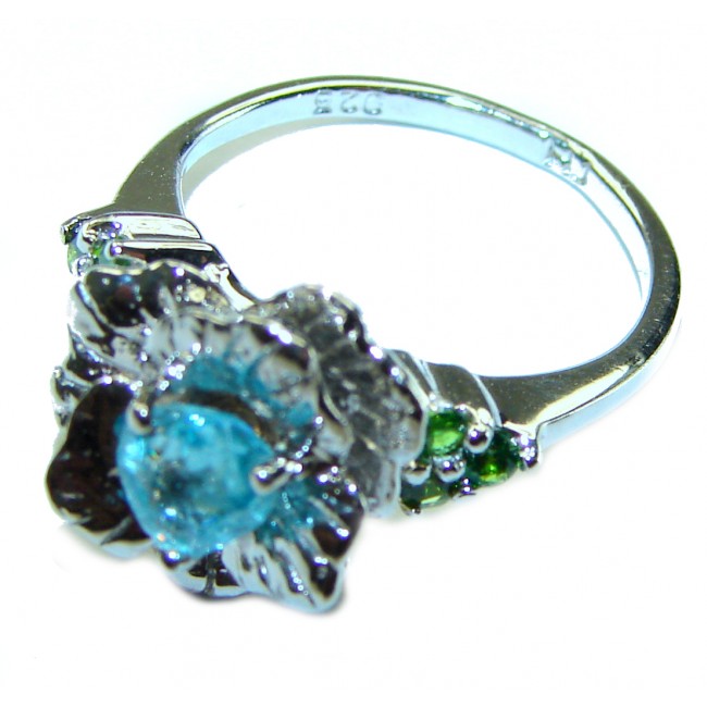 3.5 carat Swiss Blue Topaz .925 Sterling Silver handmade Ring size 6 3/4