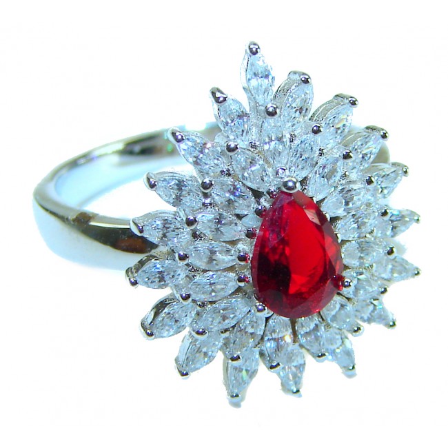 Red Brilliance 4.5 carat Ruby .925 Silver handcrafted Cocktail Ring s. 7 1/4