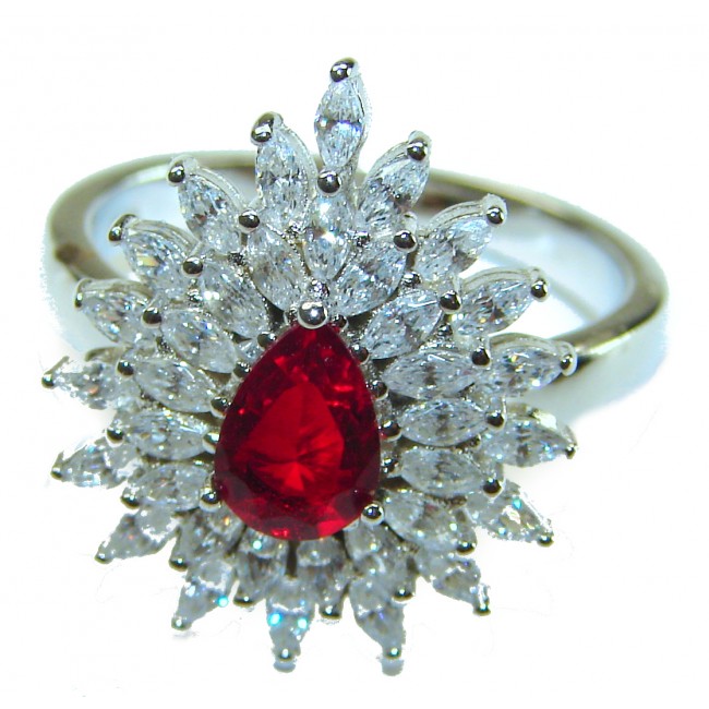 Red Brilliance 4.5 carat Ruby .925 Silver handcrafted Cocktail Ring s. 7 1/4