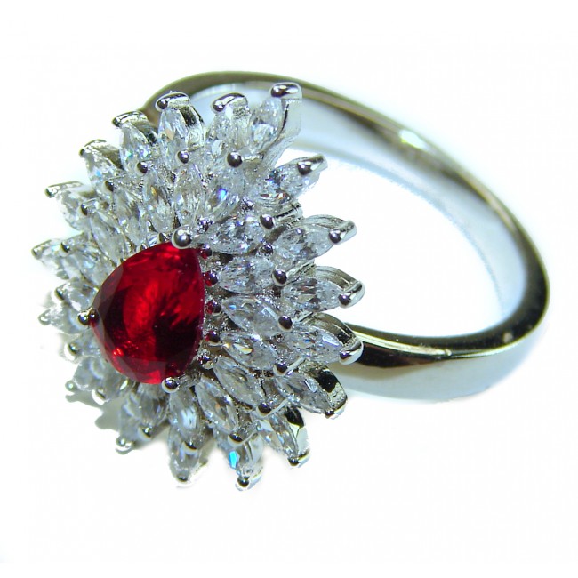 Red Brilliance 4.5 carat Ruby .925 Silver handcrafted Cocktail Ring s. 7 1/4