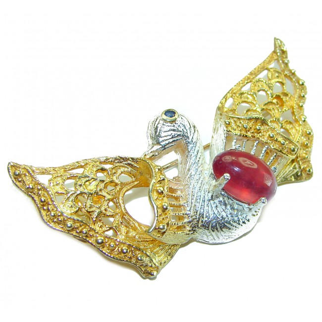 Perfect Swan Ruby 14K Gold over .925 Sterling Silver handmade Pendant Brooch