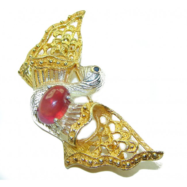 Perfect Swan Ruby 14K Gold over .925 Sterling Silver handmade Pendant Brooch