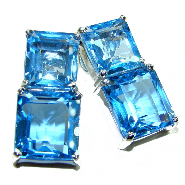 Seaside Swiss Blue Topaz .925 Sterling Silver handmade Large Statement earrings