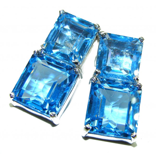 Seaside Swiss Blue Topaz .925 Sterling Silver handmade Large Statement earrings