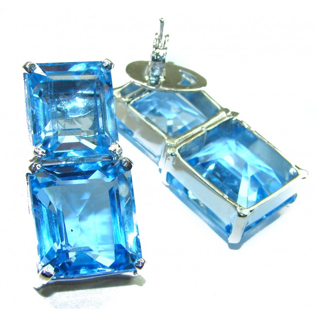 Seaside Swiss Blue Topaz .925 Sterling Silver handmade Large Statement earrings