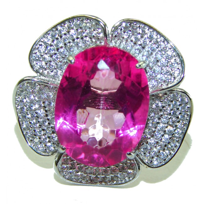 Real Diva 11.5 carat oval cut Pink Tourmaline .925 Silver handcrafted Cocktail Ring s. 7 3/4