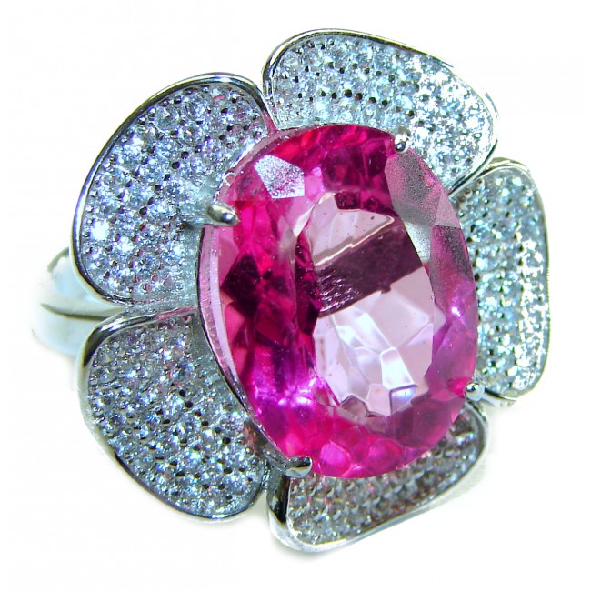 Real Diva 11.5 carat oval cut Pink Tourmaline .925 Silver handcrafted Cocktail Ring s. 7 3/4