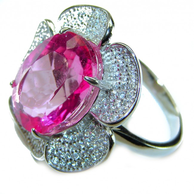 Real Diva 11.5 carat oval cut Pink Tourmaline .925 Silver handcrafted Cocktail Ring s. 7 3/4