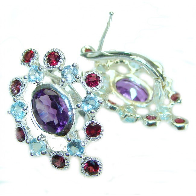 6.5 carat Natural Amethyst 2 tones .925 Sterling Silver handcrafted earrings