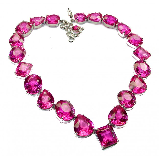 Genevieve Huge Electric Pink Sapphire .925 Sterling Silver handcrafted Statement necklace