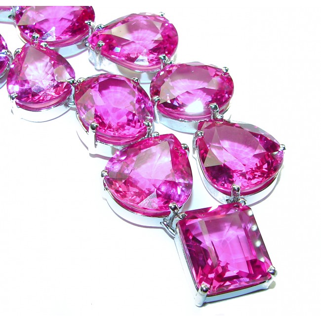 Genevieve Huge Electric Pink Sapphire .925 Sterling Silver handcrafted Statement necklace