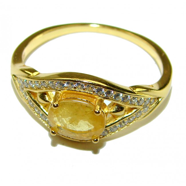 3.5 carat Yellow Sapphire 14K Gold over .925 Sterling Silver handcrafted ring; s. 8 1/4