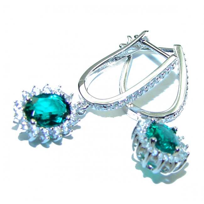 Luxurious 3.6 carat Emerald .925 Sterling Silver handcrafted earrings