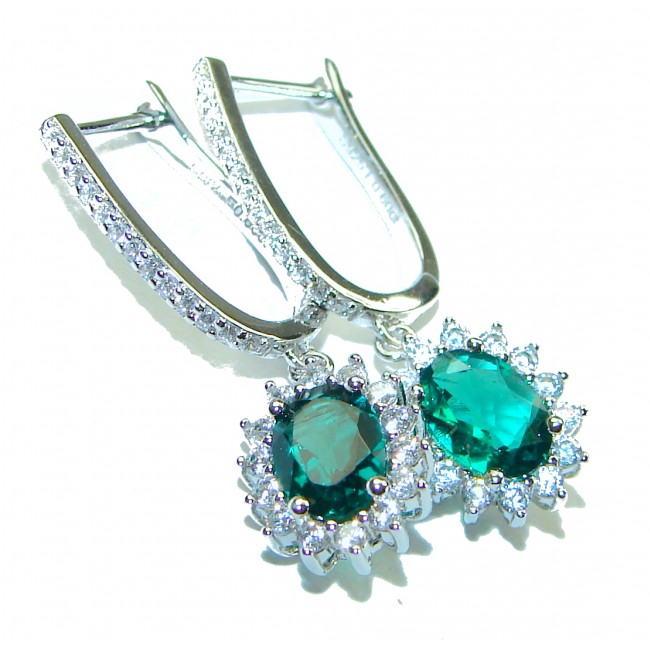 Luxurious 3.6 carat Emerald .925 Sterling Silver handcrafted earrings