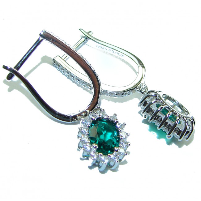 Luxurious 3.6 carat Emerald .925 Sterling Silver handcrafted earrings