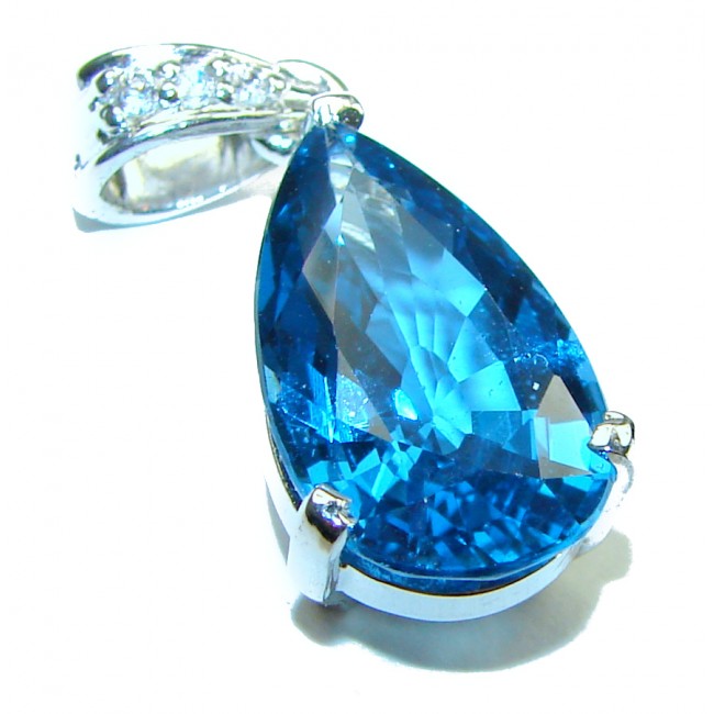 Enchanted Ocean drop 12.5 carat London Blue Topaz .925 Sterling Silver handmade Pendant