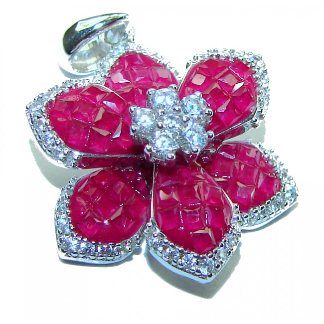 Very Unique Floral design 11.2 carat Ruby .925 Sterling Silver handmade Pendant