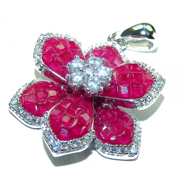 Very Unique Floral design 11.2 carat Ruby .925 Sterling Silver handmade Pendant