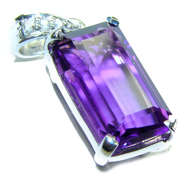 Vintage Design 12.5 carat emerald cut Amethyst .925 Sterling Silver handcrafted Pendant