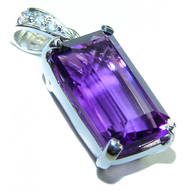 Vintage Design 12.5 carat emerald cut Amethyst .925 Sterling Silver handcrafted Pendant