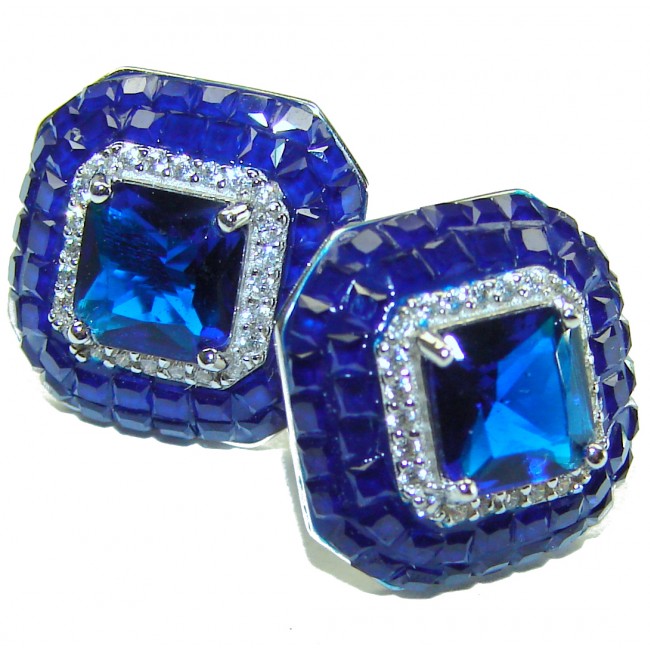 Born to Glam authentic 3.8 carat Sapphire .925 Sterling Silver handcrafted earrings