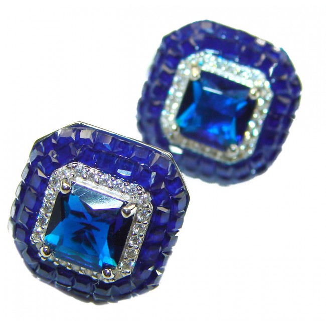 Born to Glam authentic 3.8 carat Sapphire .925 Sterling Silver handcrafted earrings