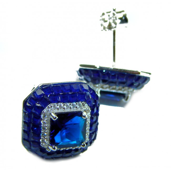 Born to Glam authentic 3.8 carat Sapphire .925 Sterling Silver handcrafted earrings