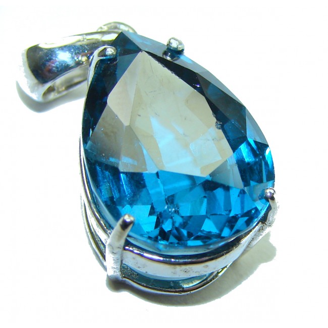 Enchanted Ocean drop 16.5 carat London Blue Topaz .925 Sterling Silver handmade Pendant