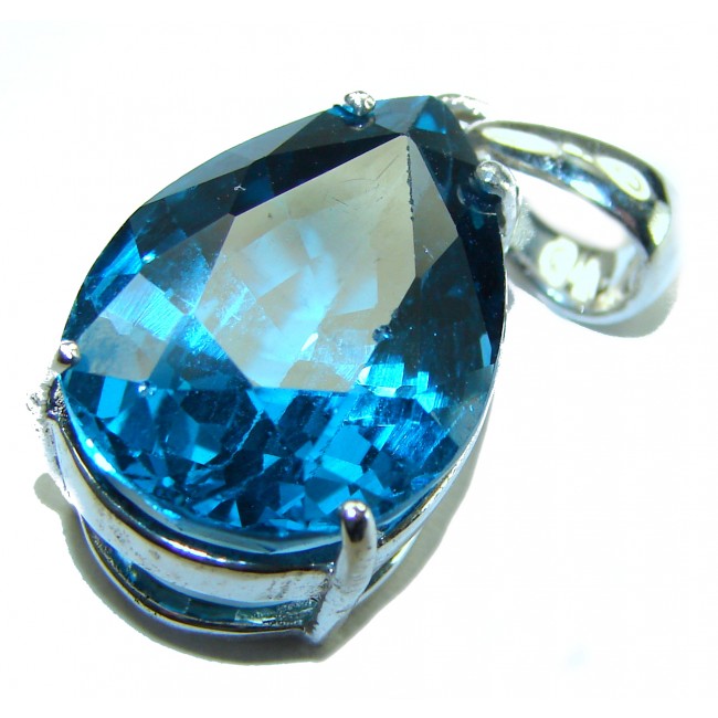 Enchanted Ocean drop 16.5 carat London Blue Topaz .925 Sterling Silver handmade Pendant