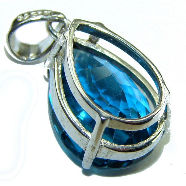 Enchanted Ocean drop 16.5 carat London Blue Topaz .925 Sterling Silver handmade Pendant