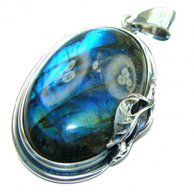 Magical Aurora 48.5 carat Fire Labradorite .925 Sterling Silver handcrafted Pendant