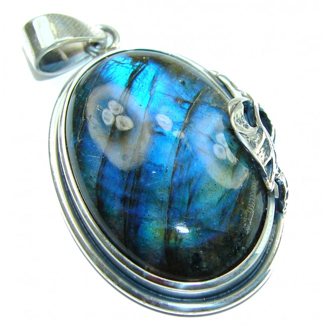 Magical Aurora 48.5 carat Fire Labradorite .925 Sterling Silver handcrafted Pendant