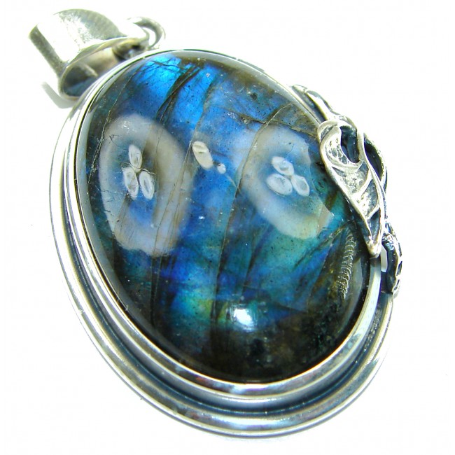 Magical Aurora 48.5 carat Fire Labradorite .925 Sterling Silver handcrafted Pendant