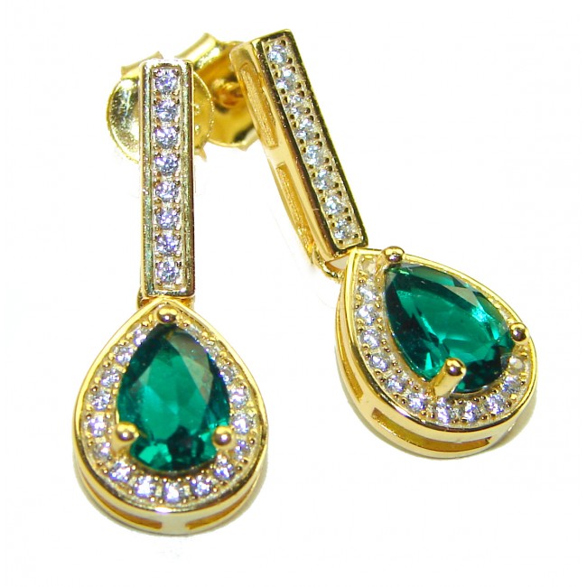 Allure 5.5 CARAT Natural Emerald 14 Gold over .925 Sterling Silver handcrafted earrings