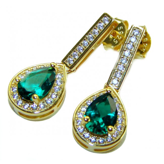 Allure 5.5 CARAT Natural Emerald 14 Gold over .925 Sterling Silver handcrafted earrings