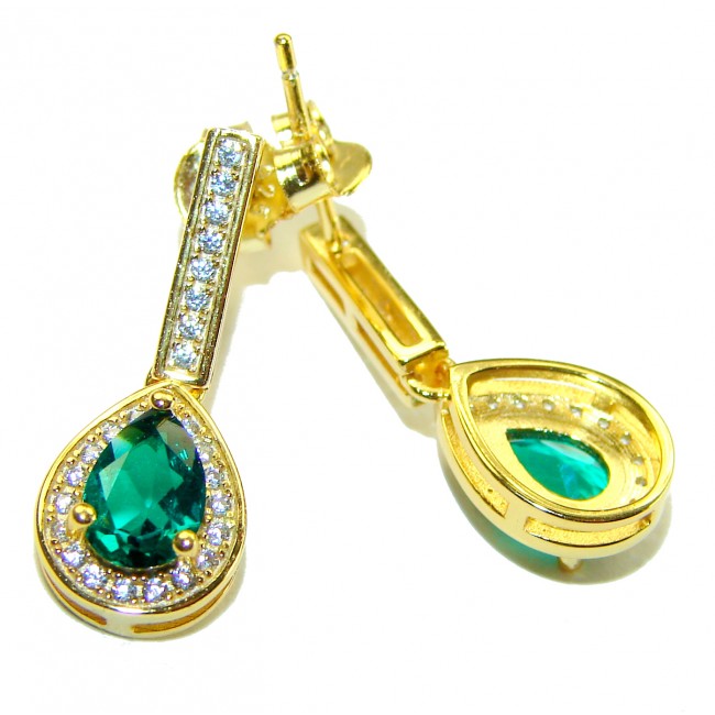 Allure 5.5 CARAT Natural Emerald 14 Gold over .925 Sterling Silver handcrafted earrings