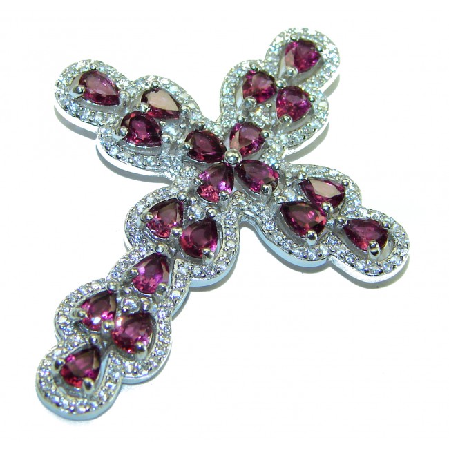 Victorian Style Holy Cross genuine Garnet .925 Sterling Silver handmade pendant