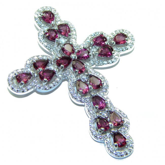 Victorian Style Holy Cross genuine Garnet .925 Sterling Silver handmade pendant