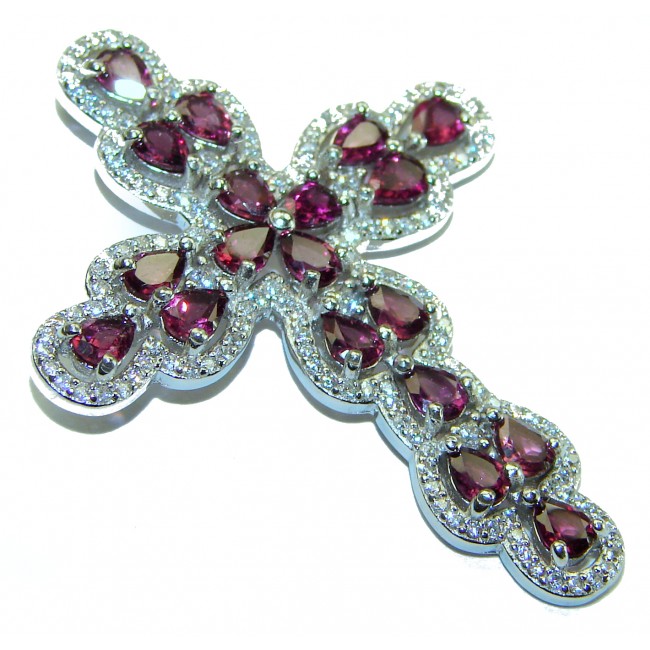 Victorian Style Holy Cross genuine Garnet .925 Sterling Silver handmade pendant