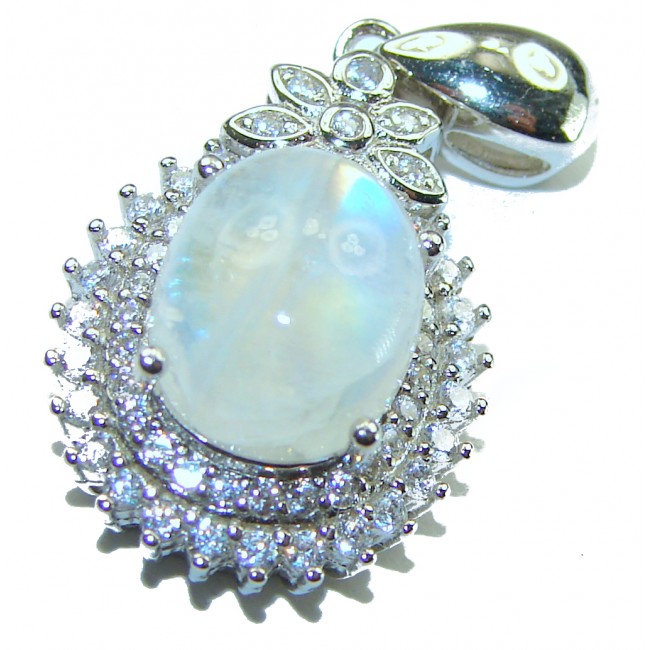 Genuine 6.5 carat Fire Moonstone .925 Sterling Silver handcrafted pendant