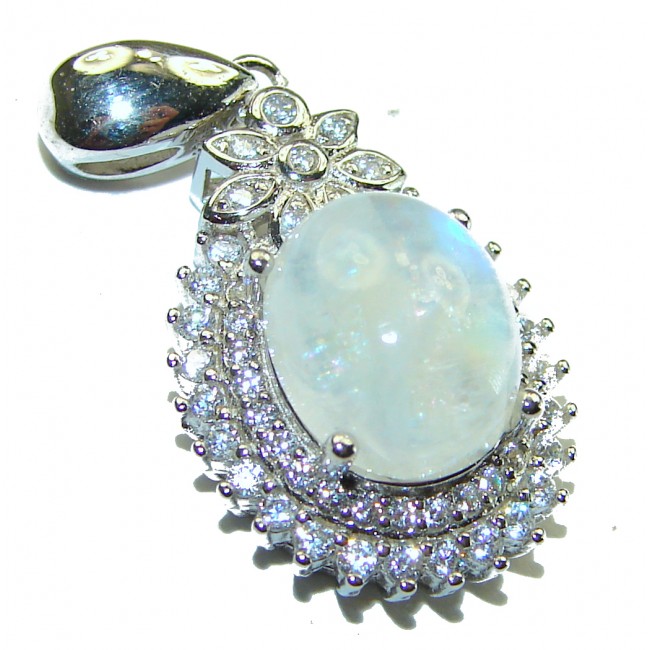 Genuine 6.5 carat Fire Moonstone .925 Sterling Silver handcrafted pendant