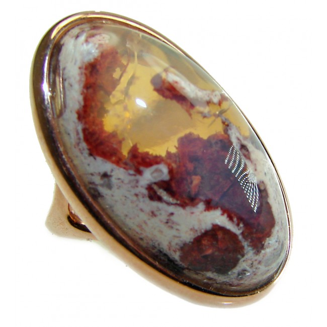 Bonfire Night best quality 45.5 carat Mexican Opal 18K Gold over .925 Sterling Silver handmade ring 6