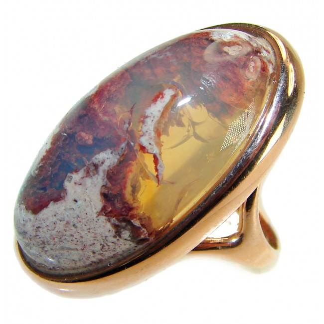 Bonfire Night best quality 45.5 carat Mexican Opal 18K Gold over .925 Sterling Silver handmade ring 6