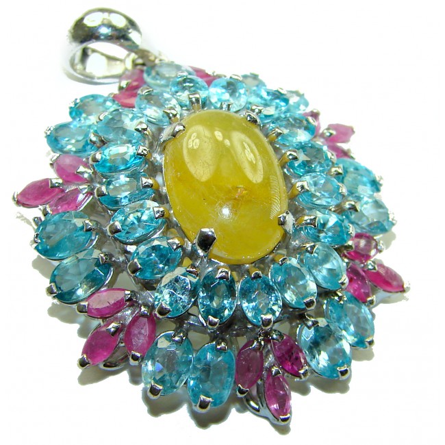 Vintage Design 45.5 carat Yellow Sapphire .925 Sterling Silver handcrafted Pendant