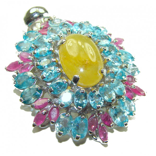 Vintage Design 45.5 carat Yellow Sapphire .925 Sterling Silver handcrafted Pendant